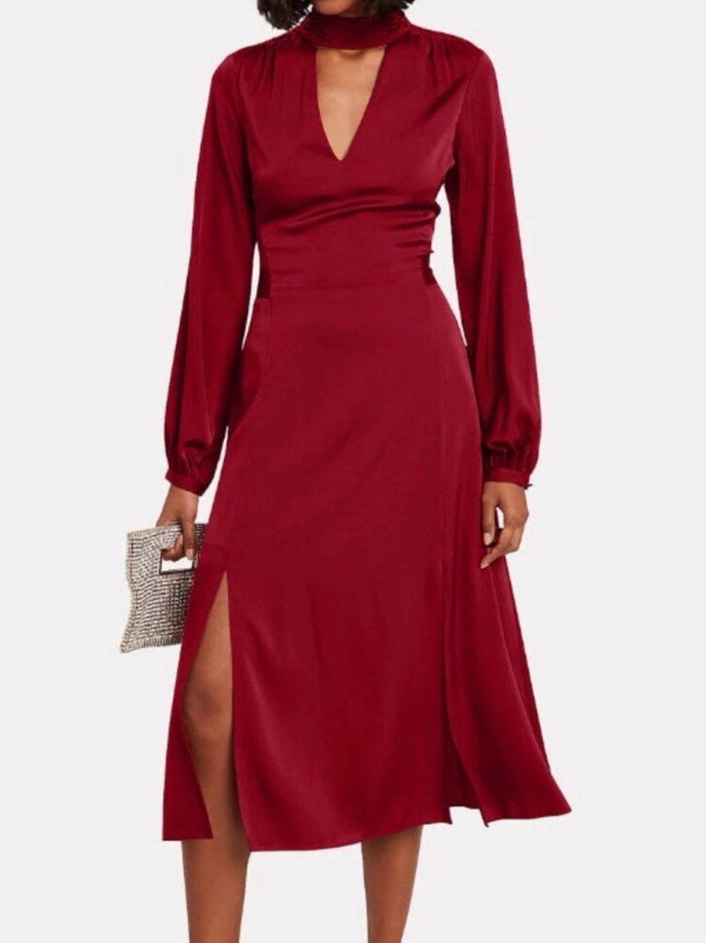 INTERMIX Victoria Brick Red V‑Neck Long Sleeve Midi Dress size 2